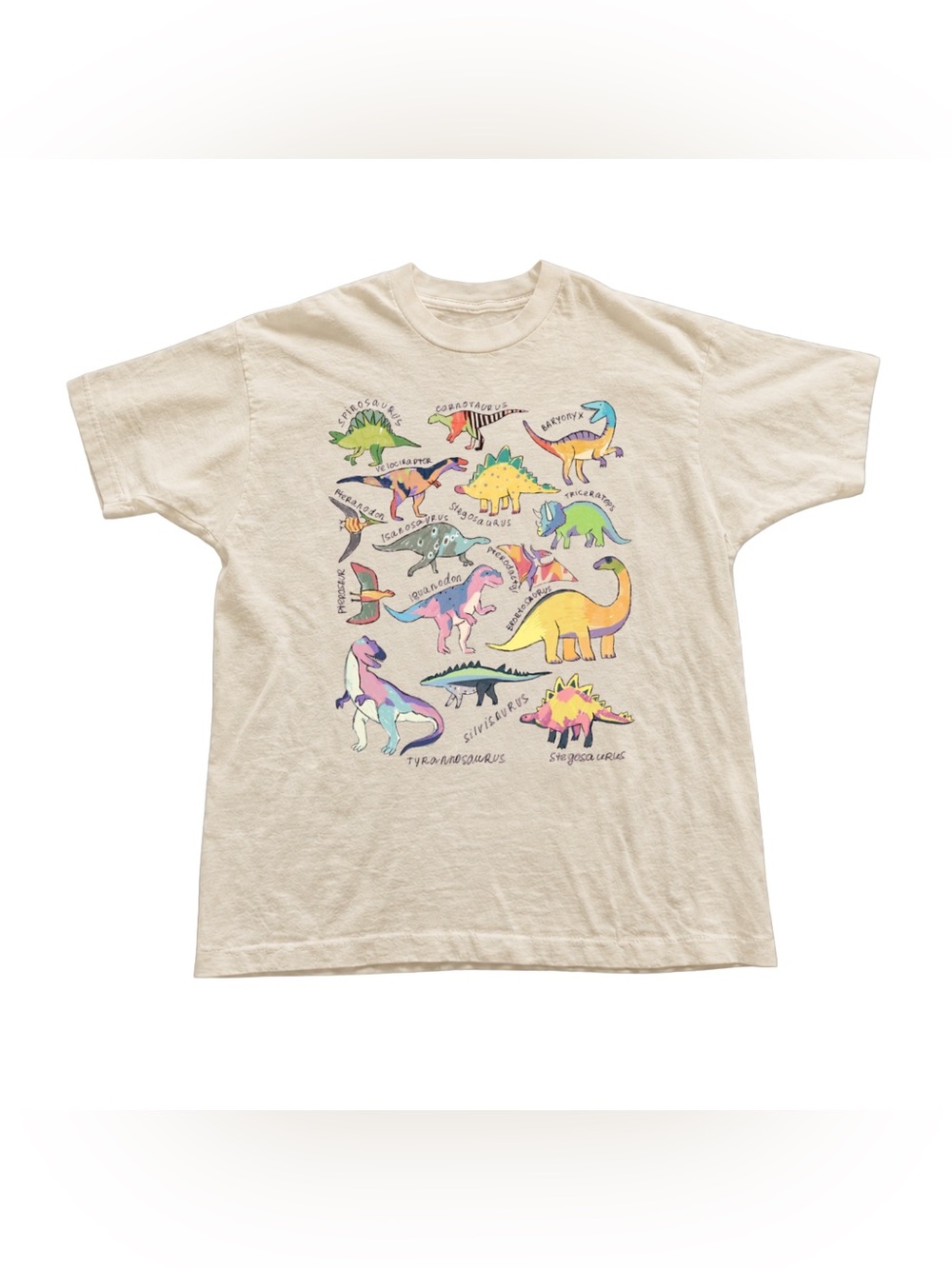 Off White Tee with Colorful Dinosaur Print